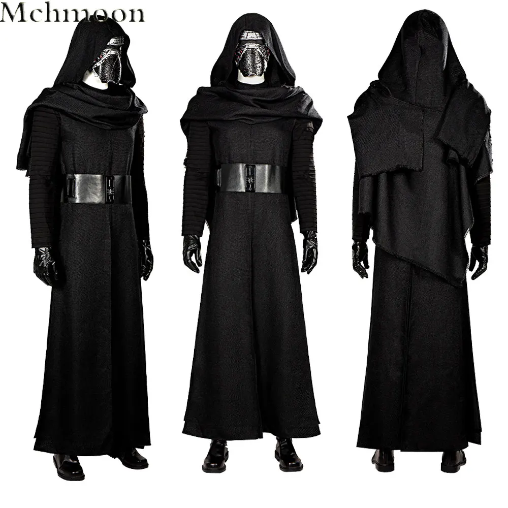 

Man Black Kylo Ren Cosplay Costume Adult Jedi Killer Costume Men Full Set with Cloak Helmet and Boots Halloween Custom Made