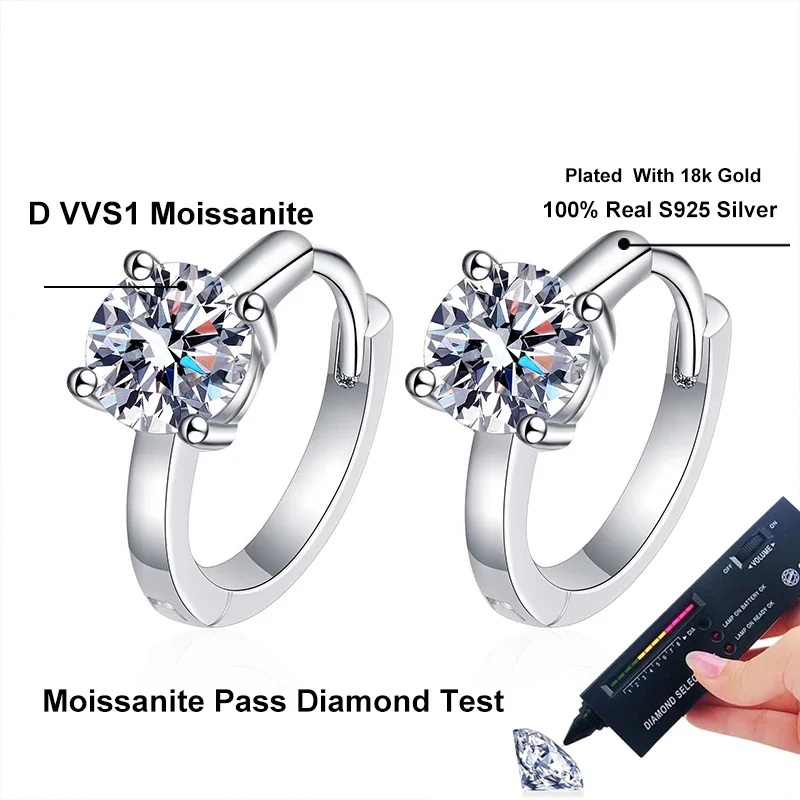 NeeTim 1ct Moissanite Hoop Earrings S925 Sterling Silver with 18k White Gold Plated Diamond Gem Earring for Women Jewelry Gifts