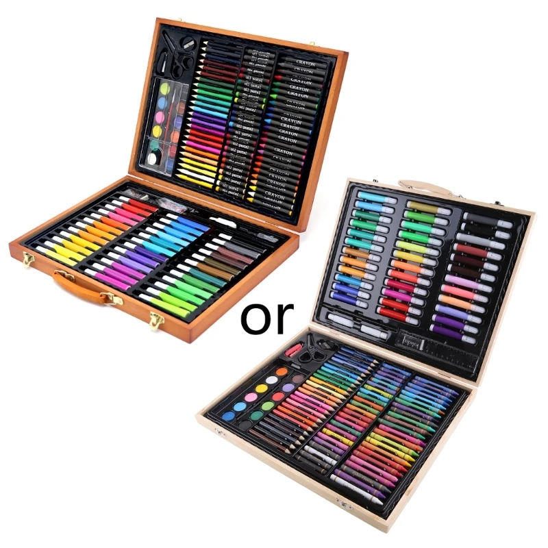 Pack of 150 Art Set in Wooden for Case with Oil Pastels Watercolor Paints Crayon