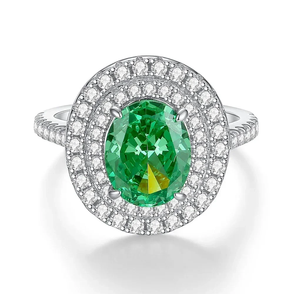 

GoldAether Luxury Solid Platinum PT950 Women's Ring Full Diamond Green Moissanite Ring