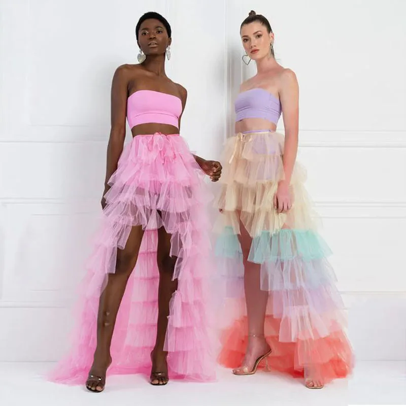 Cute See Thru Tulle Overskirts Women Multi Layers Long Overlay for Prom Dress Red Tiered Ruffle Peplum Custom Made Any colors