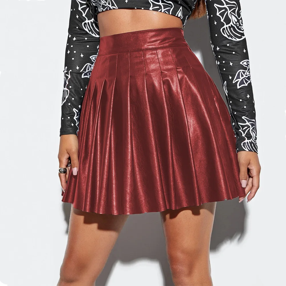 PU Pleated Skirt Large Size Short Skirt Women's Skirt New Style