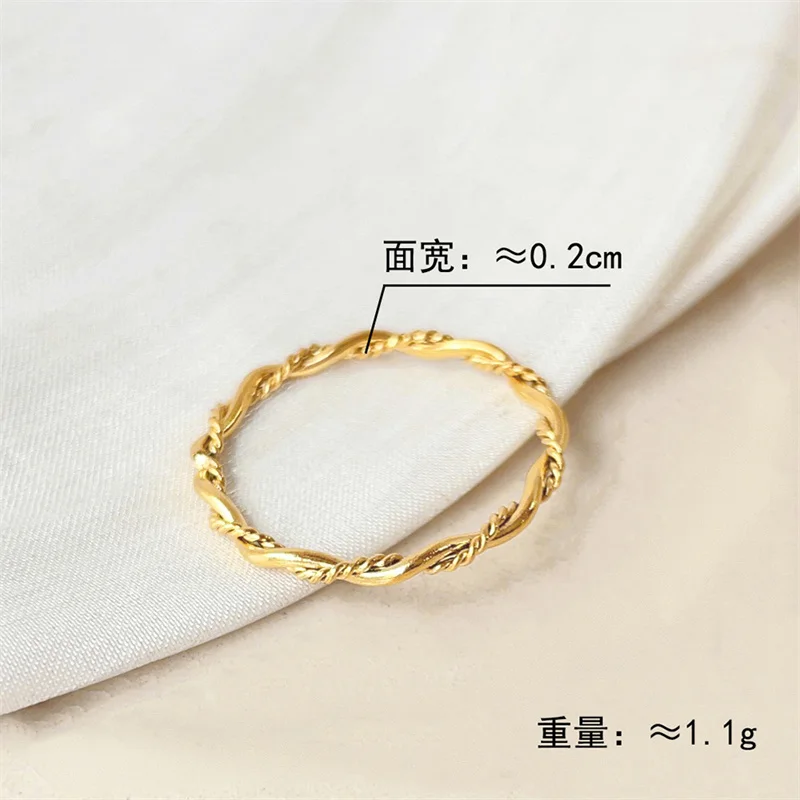 2023 2mm Minimalist Stainless Steel Knuckle Rope Twist Chain Ring for Women Girls Gold Plated Braided Ring Waterproof Jewelry