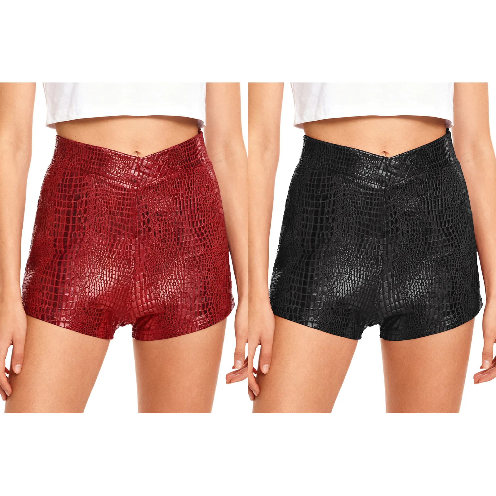 女性光沢のあるスリムホットパンツ弾性ウエストバンドヘビ革プリントメタリックブーティショーツダンス衣装音楽祭用日常着