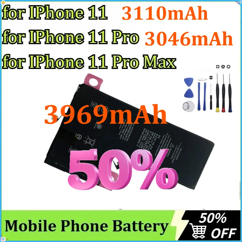 

Mobile Phone Battery for IPhone 11/11 Pro/11 Pro Max Phone Replacement Batteries + Tools High Capacity 3110mAh 3046mAh 3969mAh