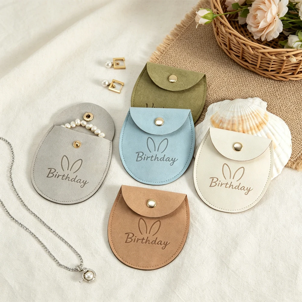 

50/100pcs Customized logo Microfiber Snap Jewelry Pouch 7.8x8.5cm Suede Bags Necklace Earring Christmas Wedding Gift Packaging