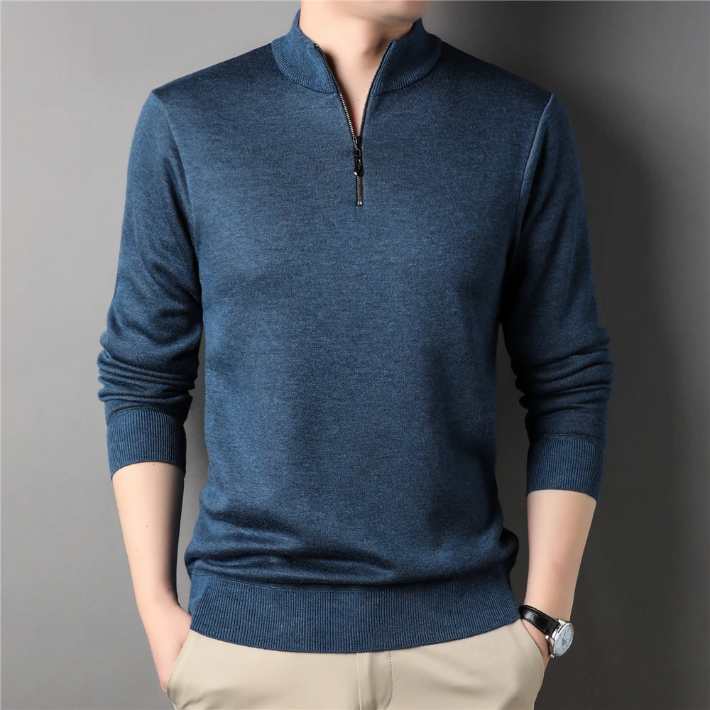 Brand Solid Color Fleece Zipper Sweater Men Clothing Autumn Winter New Arrival Warm Wool Knitwear Pullover Jersey Z1187