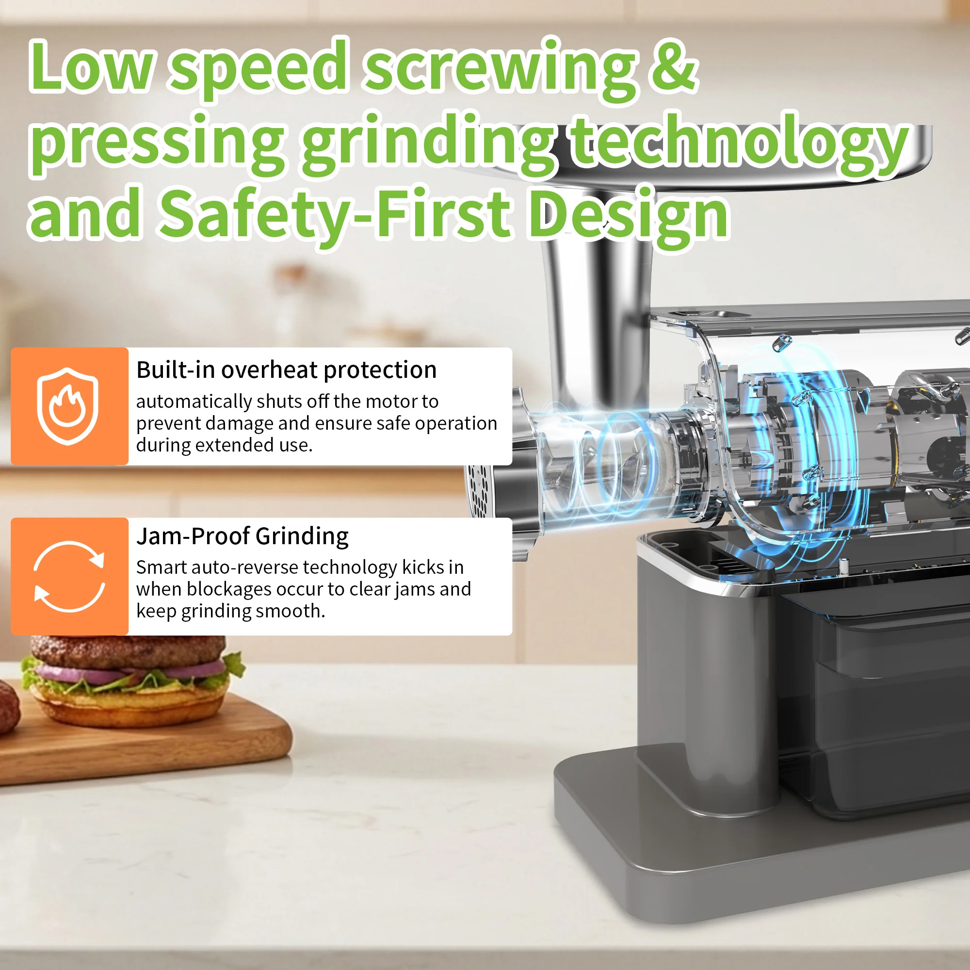 BioloMix 1600W 6-in-1 Meat Grinder – Touch Screen Presets, Auto-Reverse, Perfect for Grinding, Sausage and Kibbe Making