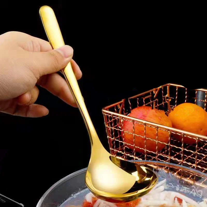 Long Handle Golden Soup Spoon Ladle Home Kitchen Tableware Stainless Steel Spoons Scoop Colander Kitchenware Cooking Utensils