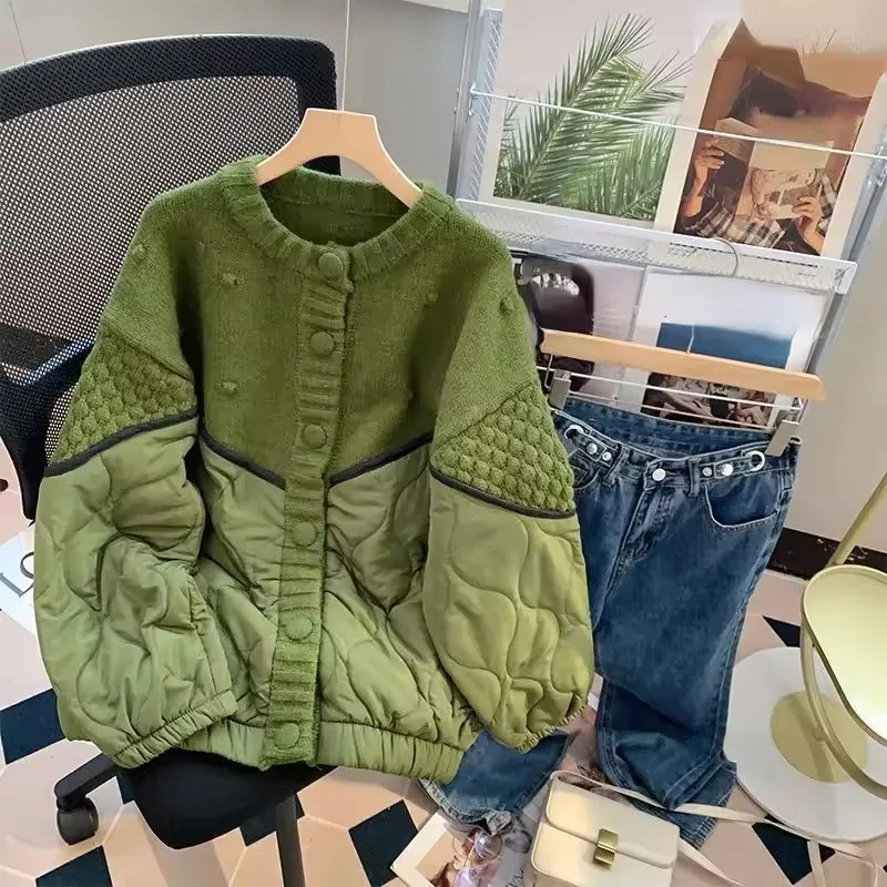 

Винтажные вязаные свитера в стиле Харадзюку, лоскутное стеганое пальто для женщин, новинка 202, осень, однотонный однобортный теплый кардиган, топы 3XL