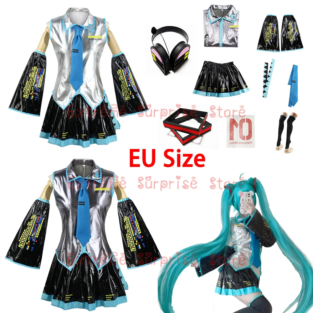 European Size Optimized Version Miku Cosplay Costume Full Set Mikuo Cosplay Dress Uniform  Headwear Props Miku Cosplay Suits