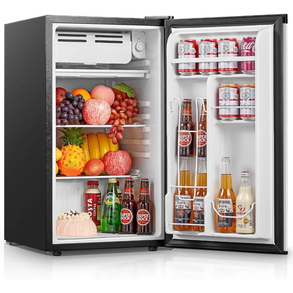3.2 Cu. Ft Mini Fridge with Freezer, Compact Single Door, Adjustable Thermostat for Dorm, Bedroom, Office, Energy-Efficient, Low Noise, Silver