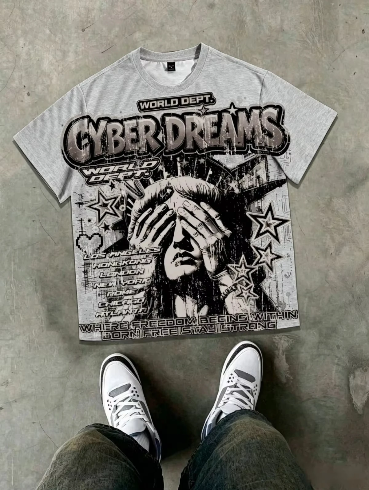 American Men's Summer Gothic Statue Of Liberty Letter 3D Print Soft And Breathable Round Neck Tshrit Outdoor Street Top