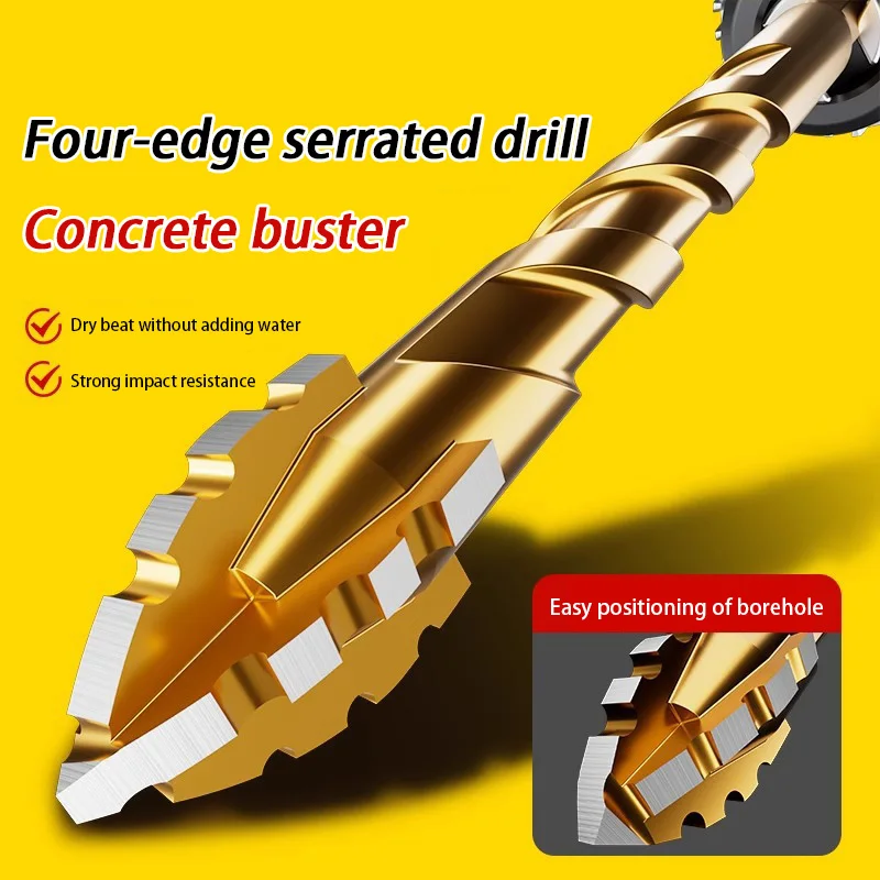 Upgraded four-edged sawtooth drill bit for tile drilling and concrete special electric drill ultra-high hardness drill bit tools