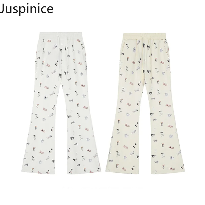 

American Retro Printed Pants Fashion Women's High Street Casual Loose Personalized Slim Trousers Women Bottom Female Clothes