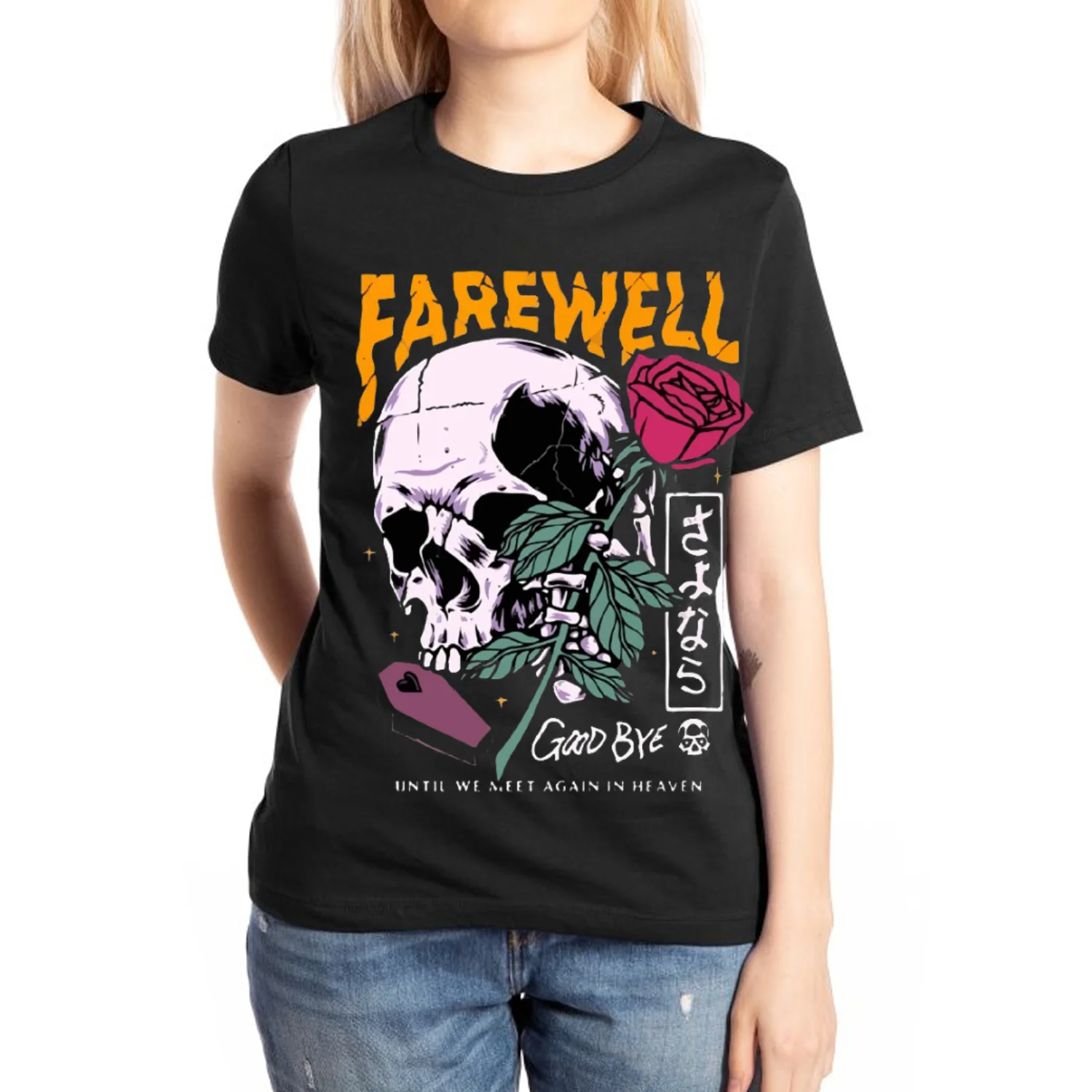 

Romantic Skull Rose Print Women's T-Shirt 100% Cotton Loose Stretch Short Sleeve 2024 Summer Hot Selling Street Pop Top Unisex