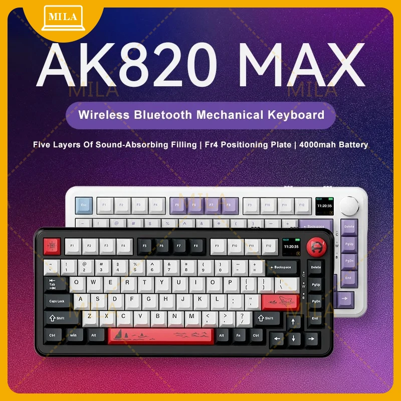 For Ajazz AK820 MAX Mechanical Keyboard, Magnetic Keyboard with Screen and Knobs, RGB Bluetooth/Wired/ Wireless Gaming Keyboards