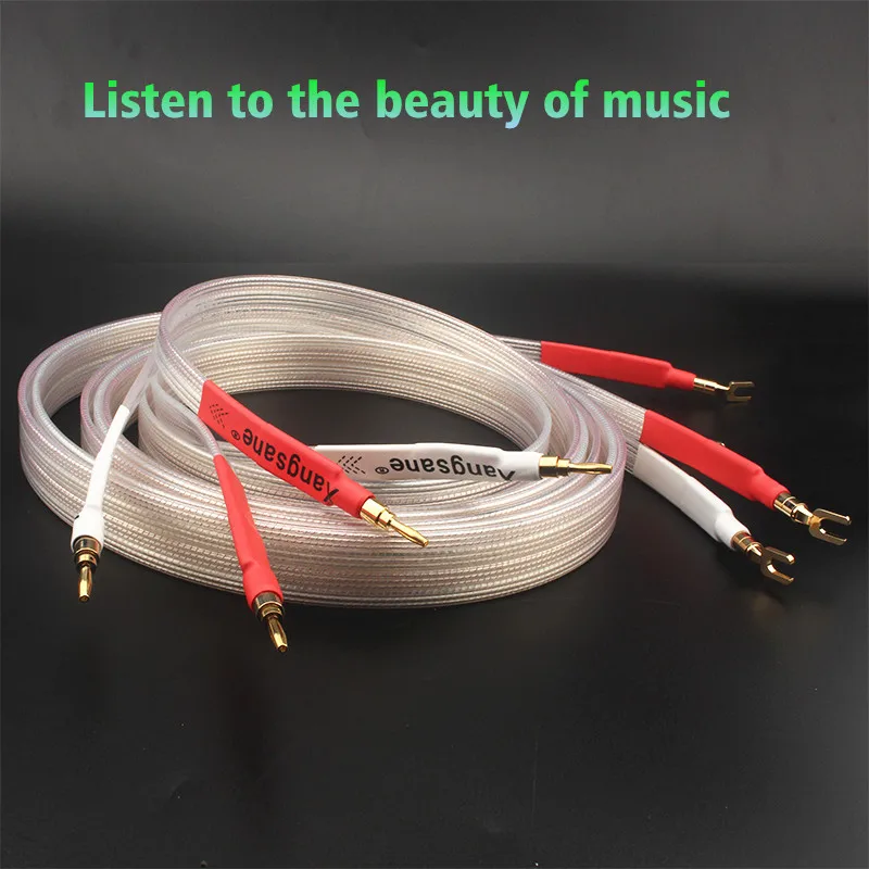 Micro Space OCC Silver Speaker Cable Audio Gold Plated Banana Y Spade Plug