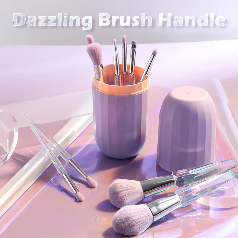 New 10-piece Transparent Makeup Brush Set, Purple Pvc Bucket, Dazzling Brush Handle, Diamond Crystal