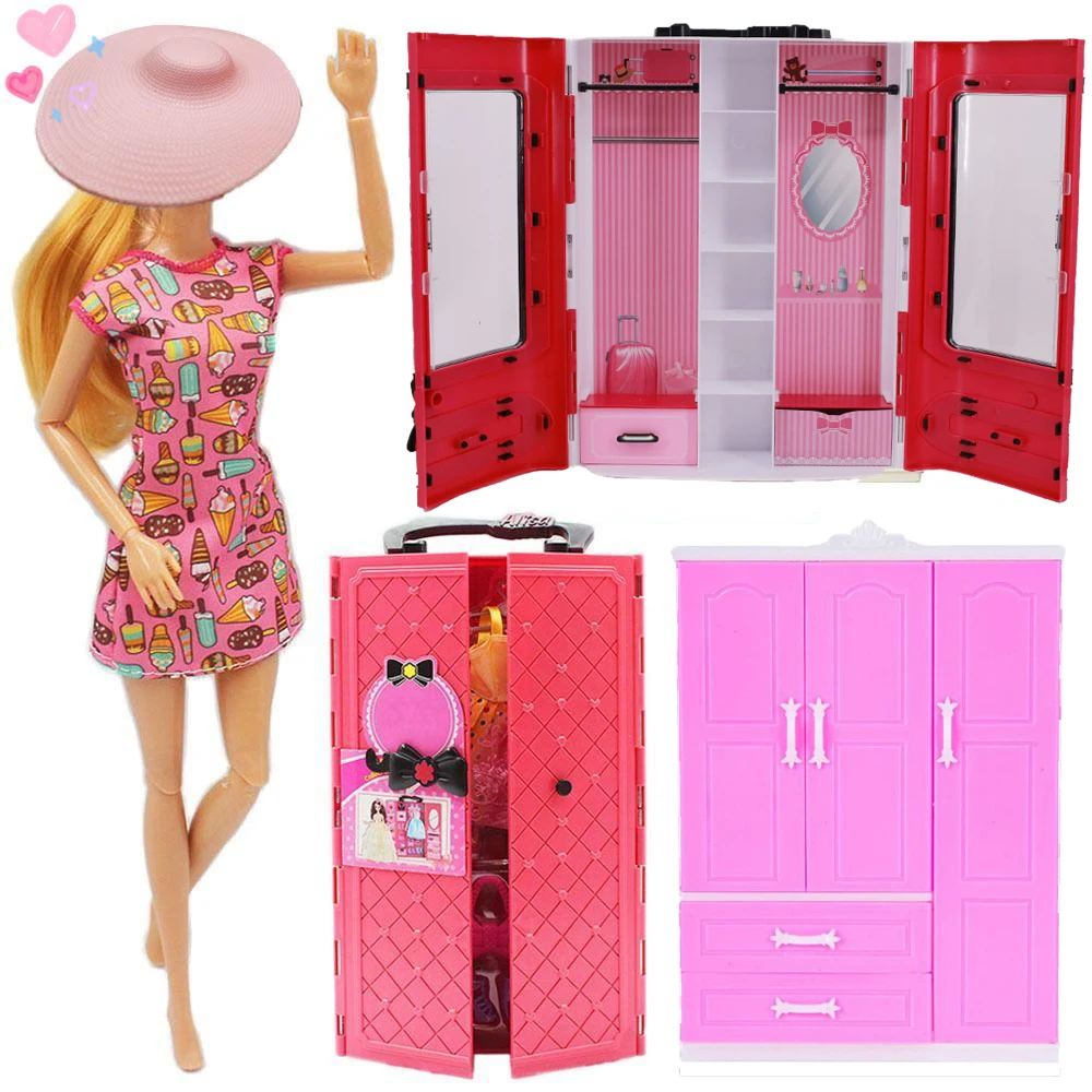 

1 Set Doll Wardrobe Double Door Portable Closet Furniture Girl Princess Bedroom Accessories for Barbie Doll Kids Toy Gift