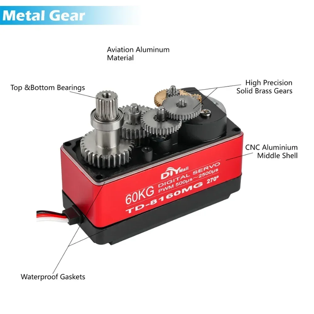 TD-8160MG Servo digitale da 60 kg - Coppia elevata/Ingranaggio metallico impermeabile ad alta velocità 6-8,4 V per 1/5 1/6 RC Baja/Crawler/Robot Giocattoli fai da te