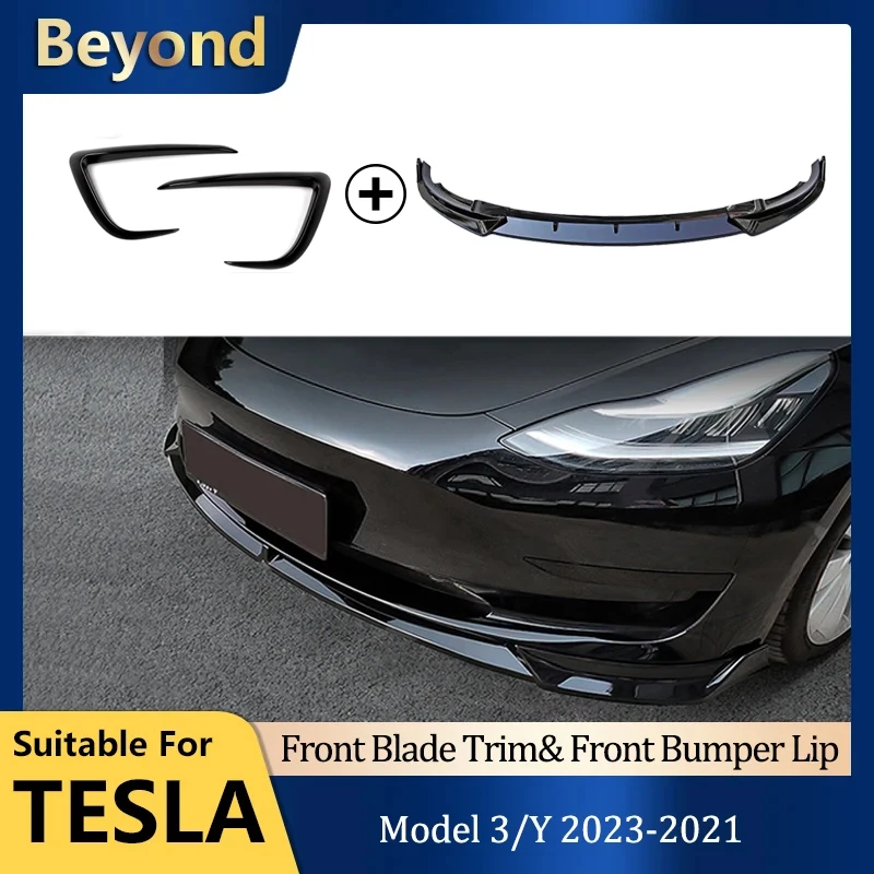 

Tesla Model Y Front Bumper Lip & Front Blade Trim 2023 Accessories For Tesla Model 3 Front Bumper Kit Glossy Black 2022-2021