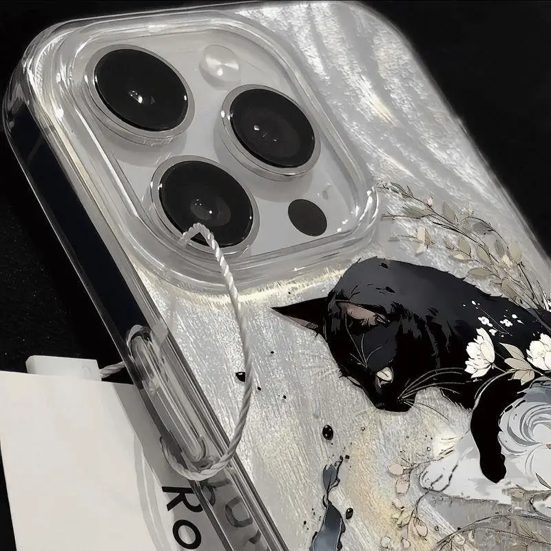 Luxury Cute Cat Flower Vortex pattern Clear Phone Case For iPhone 16 15 14Pro Max 14 13 12 11 XS XR X SE 7 8 Plus Silicone Cover - náhled 3