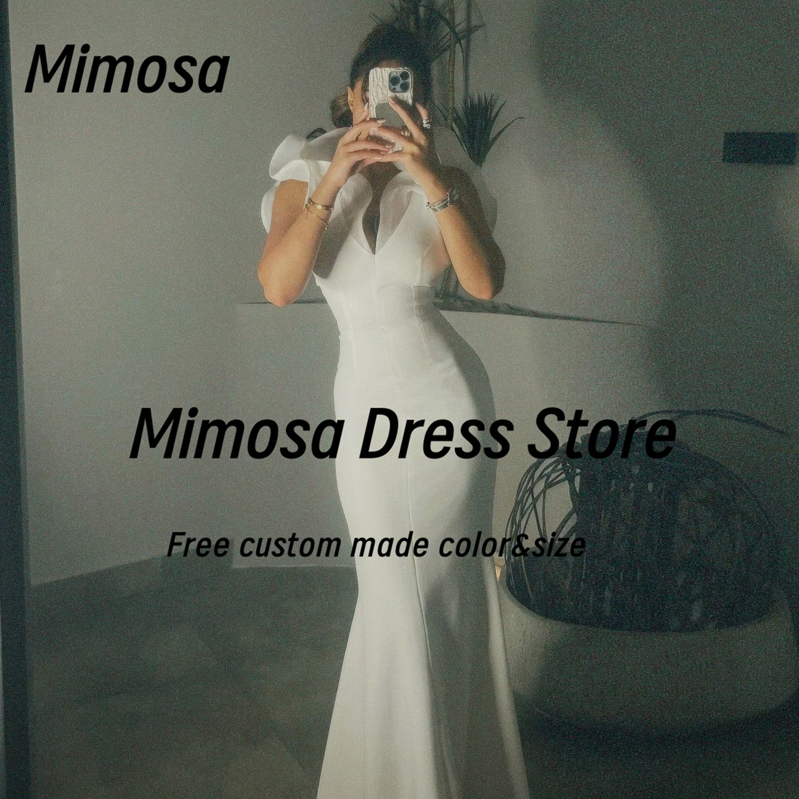 

Mimosa Sexy Backless Prom Dresses Ruffles V Neck Bridesmaid Dress for Wedding Party Long Maid of Honor Evening Gowns Customized