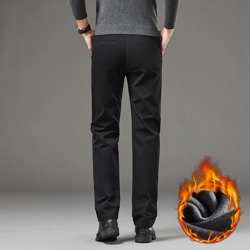 Winter Warm Fleece Casual Pants Men Business Straight Work Flocking Plush Thicken Khaki Light Gray Formal Suit Trousers Male - Image 4