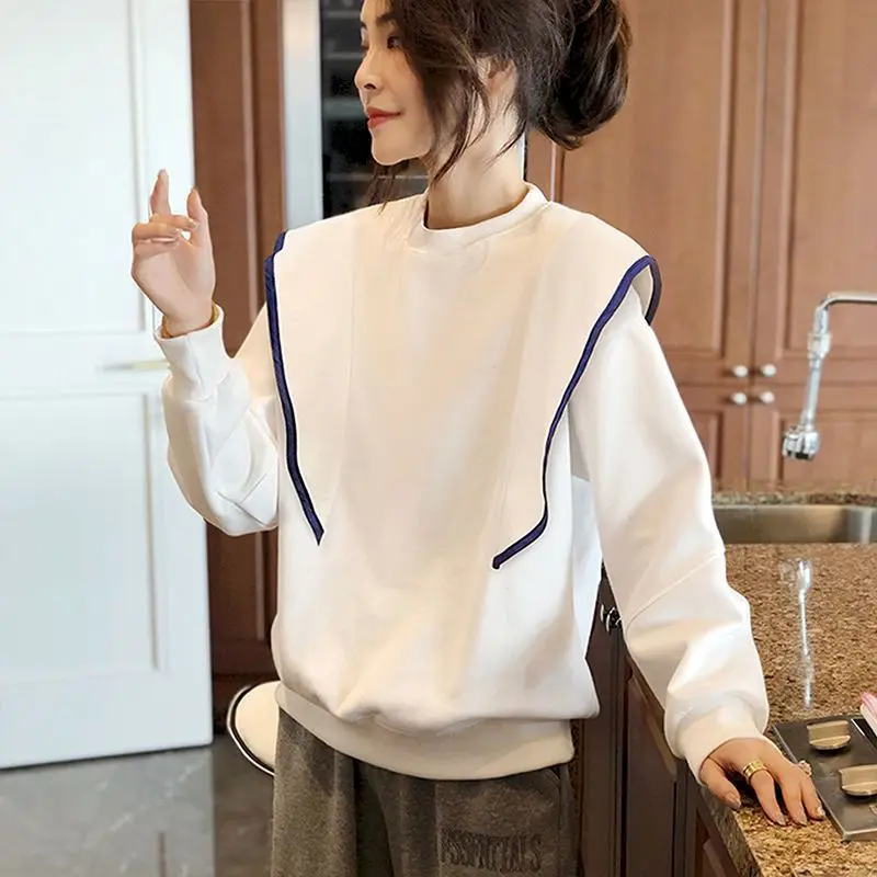 

100% Cotton Pullovers Women Ruffle White Pullover Spring Autumn Trend Long Sleeve Tshirt Casual Fashion Loose Top Womens Clothes