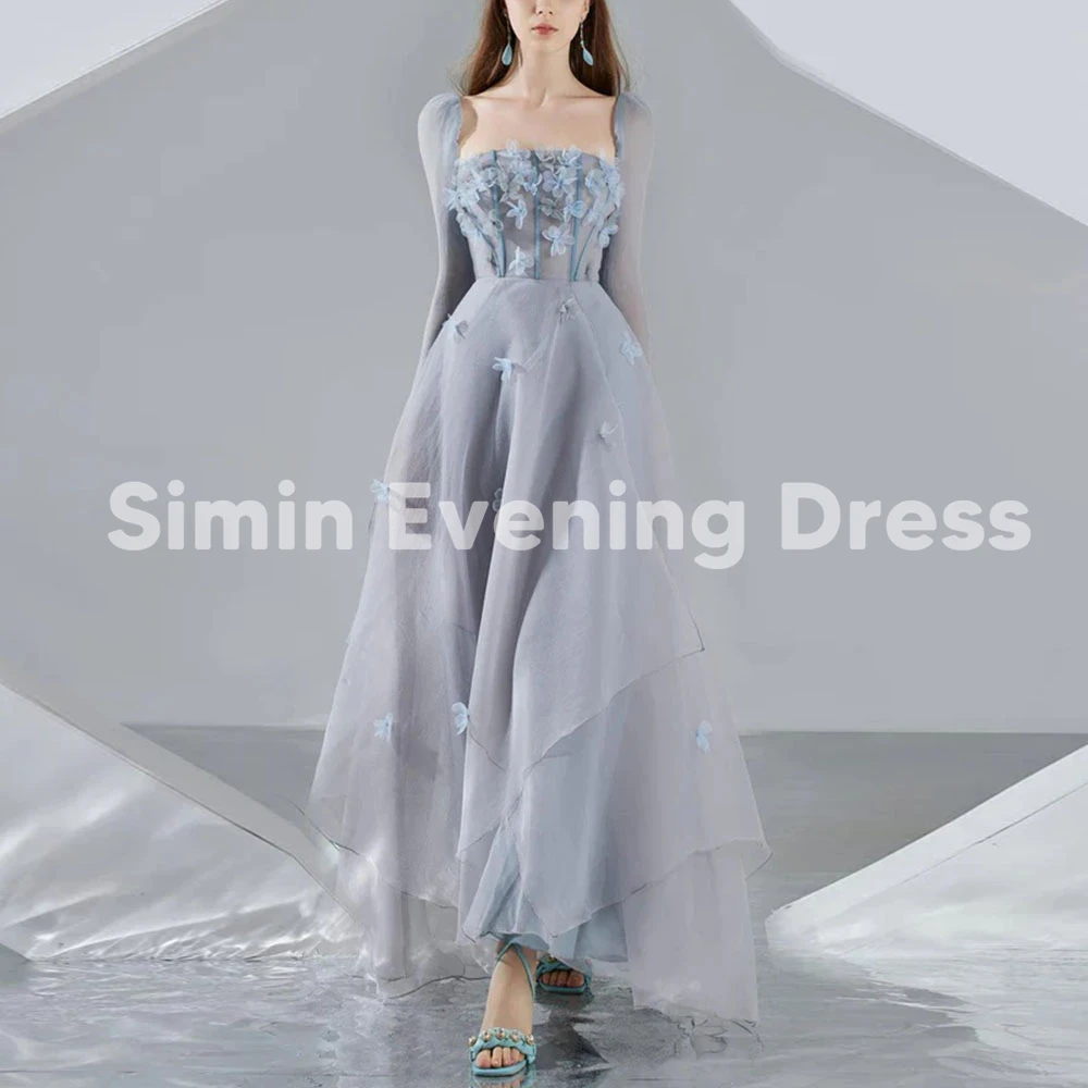 

Simin Women's Square-neck 3D Flowers A Line Tiered Evening Dresses With Long Sleeves Ankle-Length Formal Elegant Dresses 2025