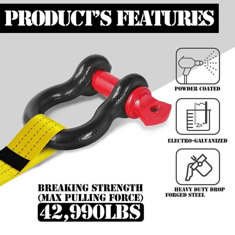 Y4UA Curved Metal Towing Link with Removable Pin, Recovery Link for Recovery Straps