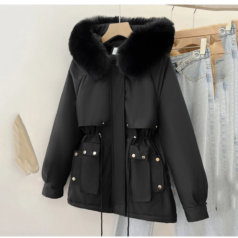 Winter Plus Size 3XL Thick Hooded Fur Parka Women Detachable Fur Hooded Outerwear Big Fur Collar Student Cotton Padded Jacket