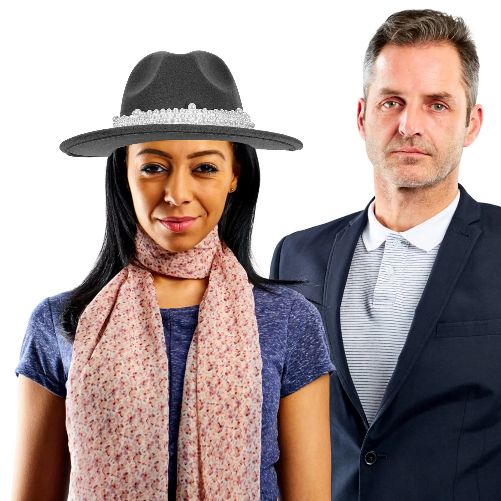 

1pc Embellished Women Jazz Caps Wool Felt Jazz Hat Wide Brim Fedora For Women Vintage Lady Party Outdoor Hat Gift