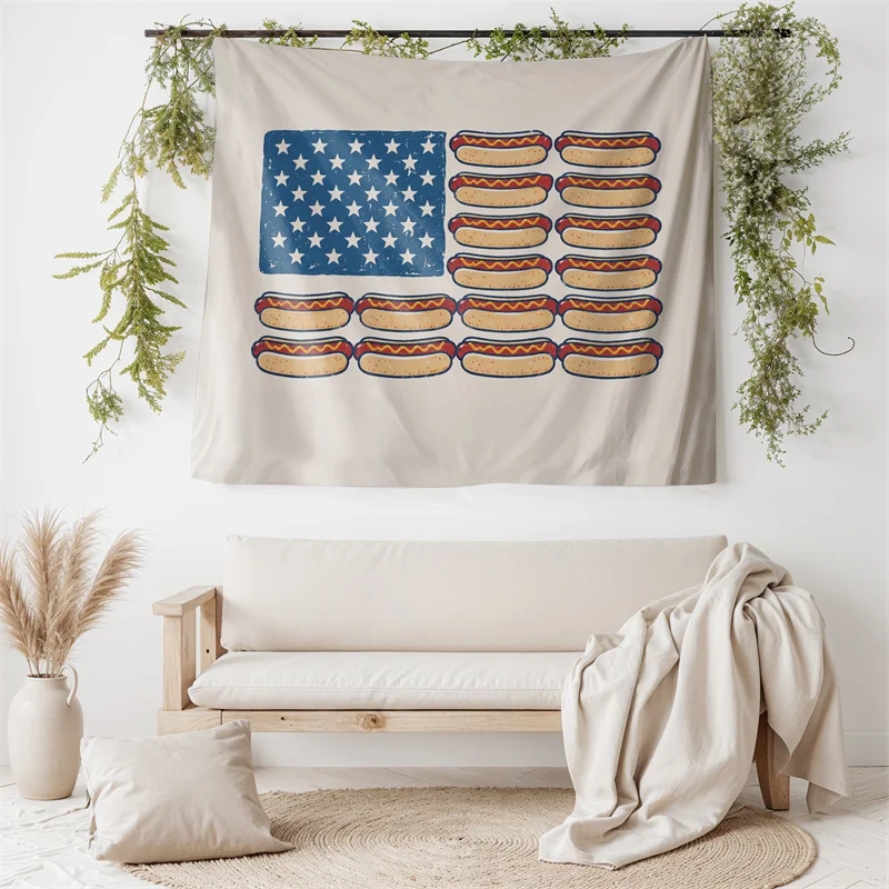 Gaslight Gatekeep Girlboss Hot Dog American Flag Tapestry 250 Independence Day Wall Hanging for Bedroom Living Room Decor