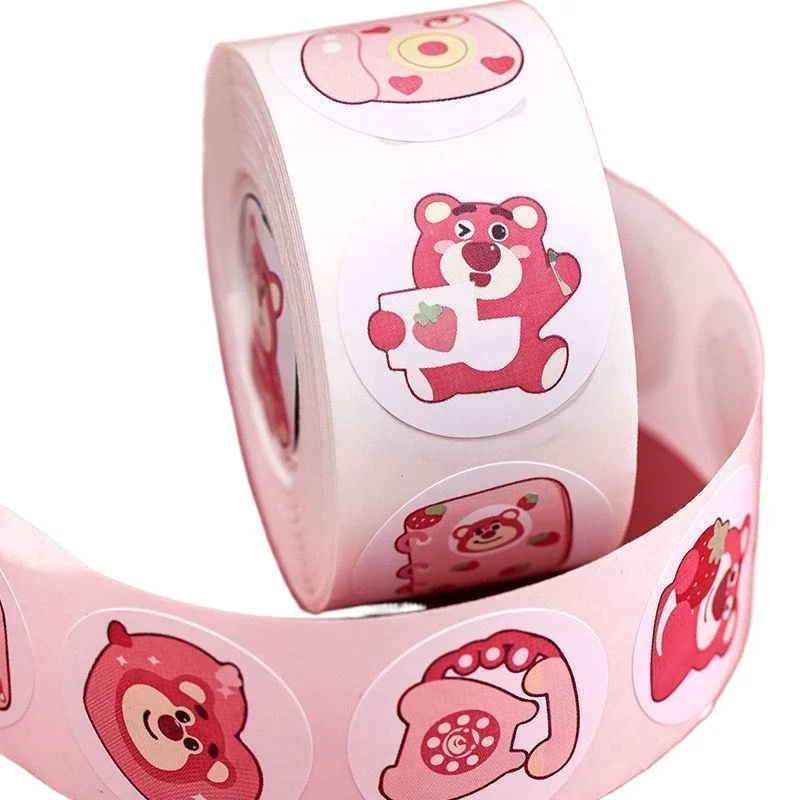 Sanrio Strawberry Bear Food Sticker Round Sealing Sticker Self-Adhesive Label Children Cute Cartoon Exquisite Roll Sticker