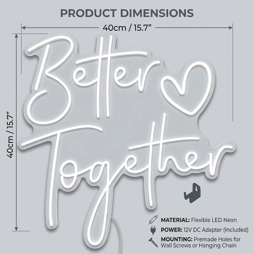 Better Together Neon Sign, Custom Wedding LED Neon Light Home Wall Decor Wedding Engagement PartyDecoration Personalized Gift