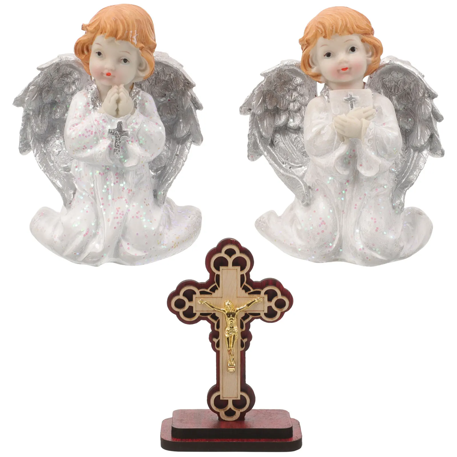 

Exquisite Resin Cherub Cross Set naments Desktop Sculpture Gifts Lovely Angel Figurine Decor Statue Decoration Safe