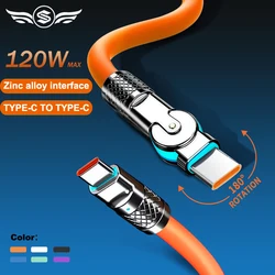 120w 6a Super Fast Charge Type C Silicone 180 ° rotating elbow TYPE-C-C data cable 1M 2M Usb Cable Usb C to C Charger Cable