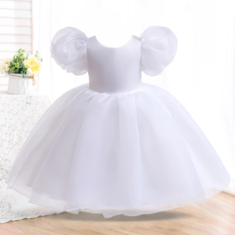 White Child Evening Flower Pageant Vestidos Girls Princess Dress Lace Tulle Wedding Party Formal Bridesmaid Fluffy Prom Gown