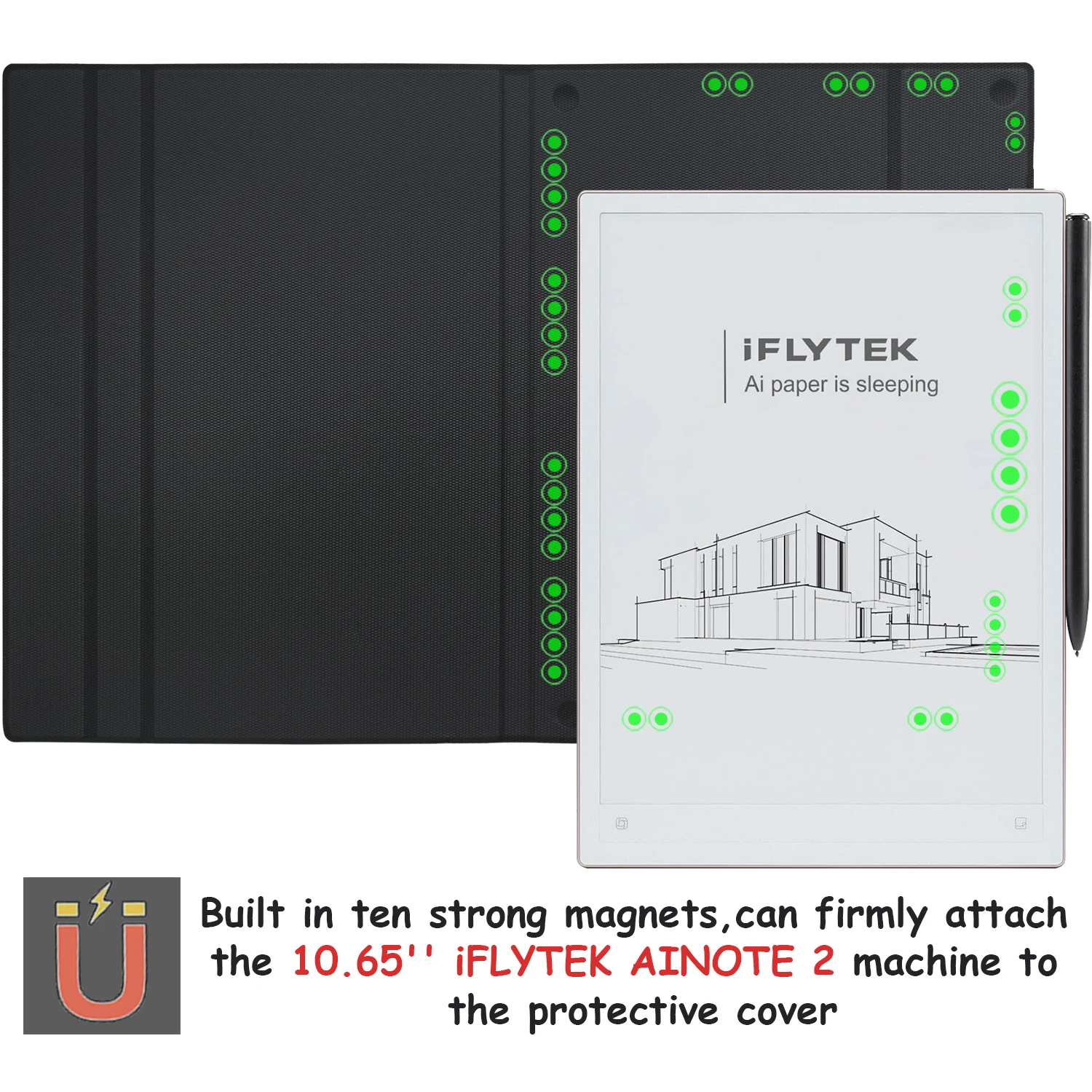 Magnetyczne etui z funkcją podstawki do tabletu iFLYTEK AINOTE 2, 10.65 cala (2025), skórzane etui PU z magnetycznym uchwytem na rysik i funkcją automatycznego usypiania/budzenia. — zdjęcie produktu 2