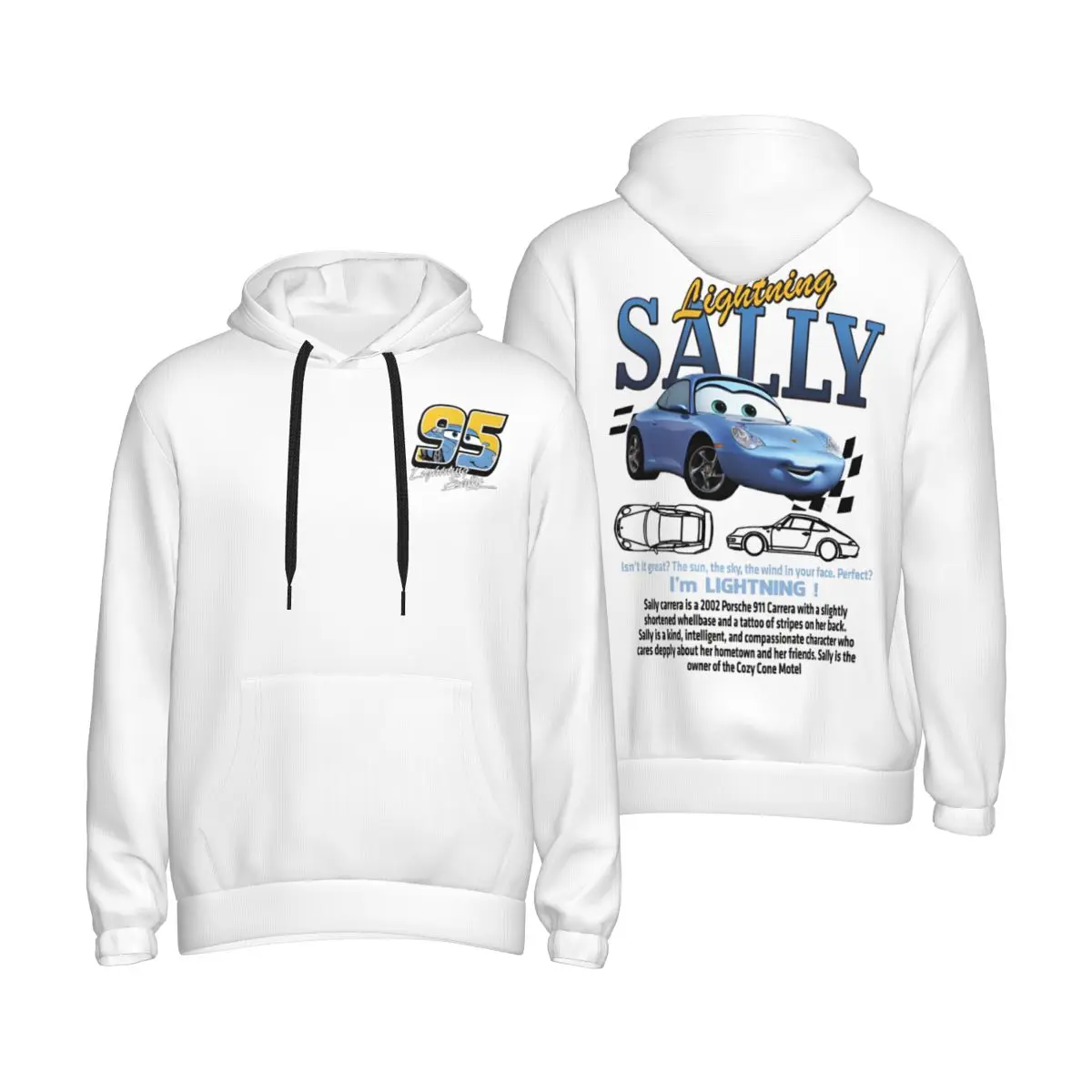 

lightning mcqueen and sally Hoodie For Men Women Pullover Long Sleeve Sweatshirts Drawstring Hooded Shirt with Kanga Pocket