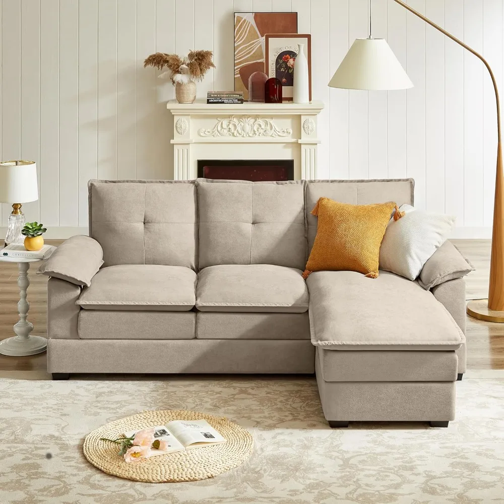 L-Shaped Sofa with Reversible Chaise and Padded Armrests, L-Shaped Sofa