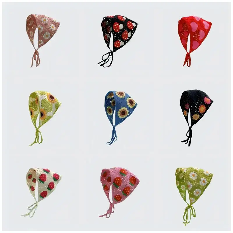 

Bandeau pour femmes, accessoires pour cheveux, écharpe triangulaire creuse tricotée au Crochet, à la mode, foulard Floral de