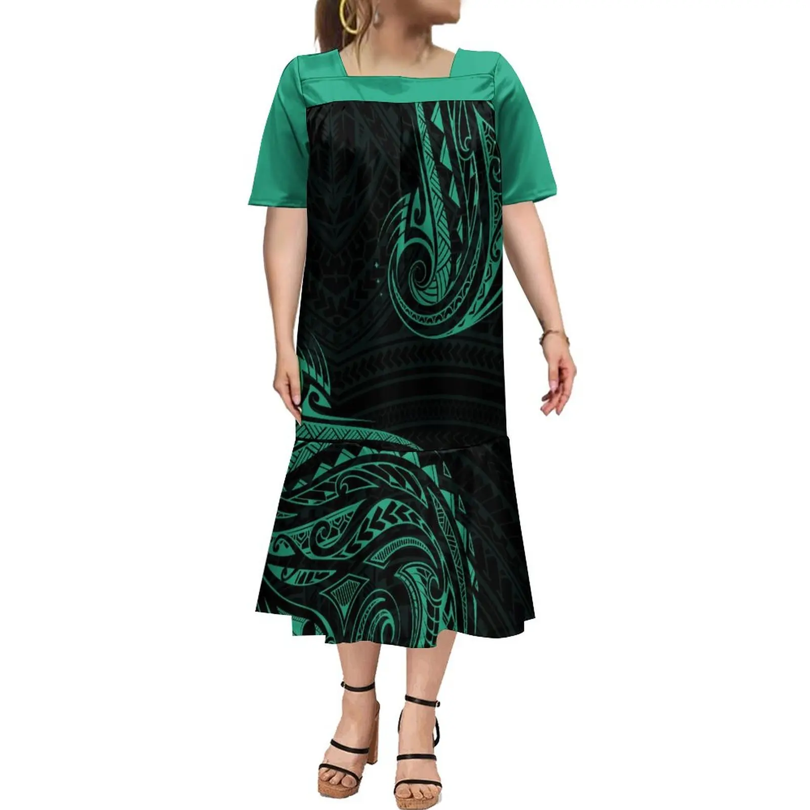 High Quality Muumuu Women'S Low-Cut Dress Micronesia Women'S Short-Sleeved Dress Mermaid Dress 