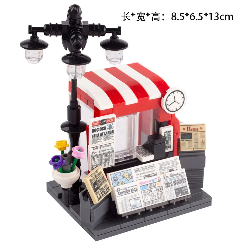 City MOC Flower Shop Newspaper Stop Hot Dog Stand Building Blocks Food Plant Phone Call Toilet Bricks Gift Toys For Kids M081