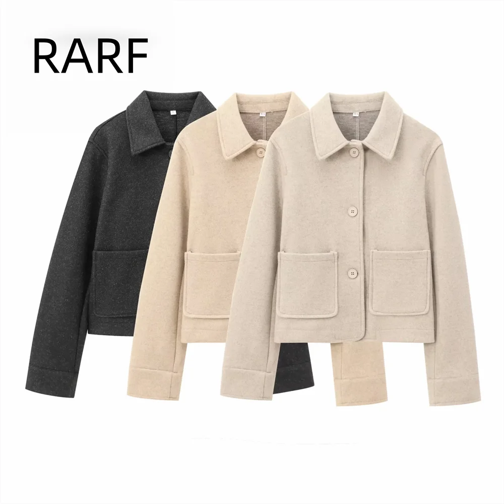 

Autumn and Winter New Product Three Color Fashion Versatile Pocket Decoration Soft Collar Top Jacket Coat