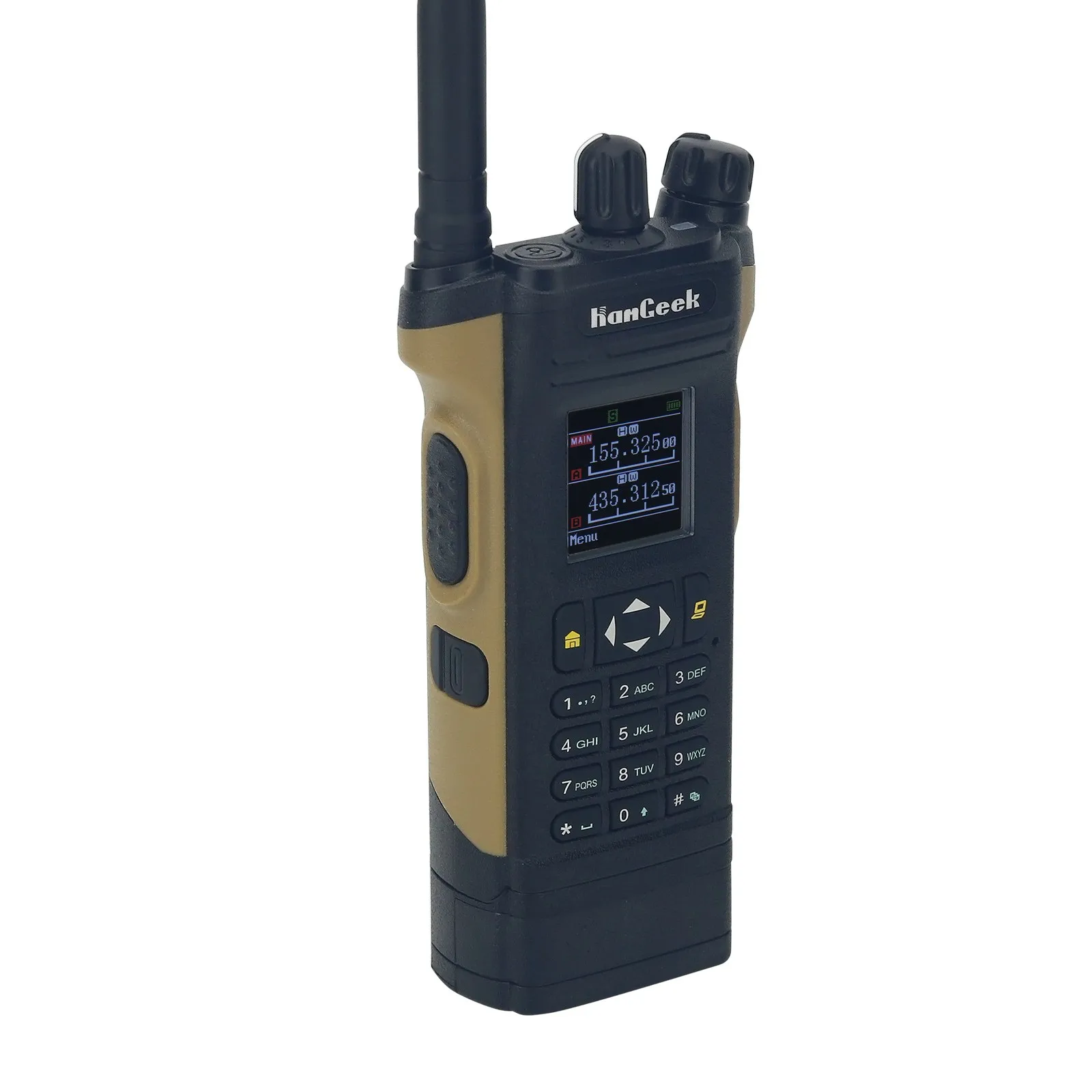 HAMGEEK APX-8000 12W Dual Band SDR ra dio Receiver VHF UHF Transceiver Walkie Talkie Brown with Handheld Mic + Programming Cable