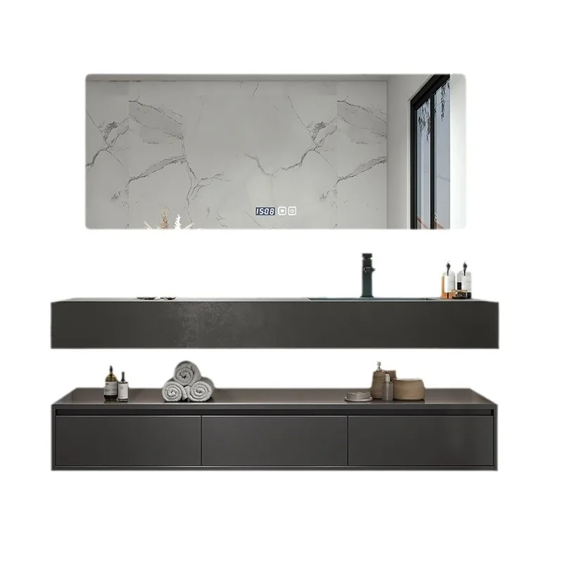 Rock slab hot bending integrated basin bathroom cabinet combination rock slab seamless ceramic basin hotel washbasin wash basin image 5