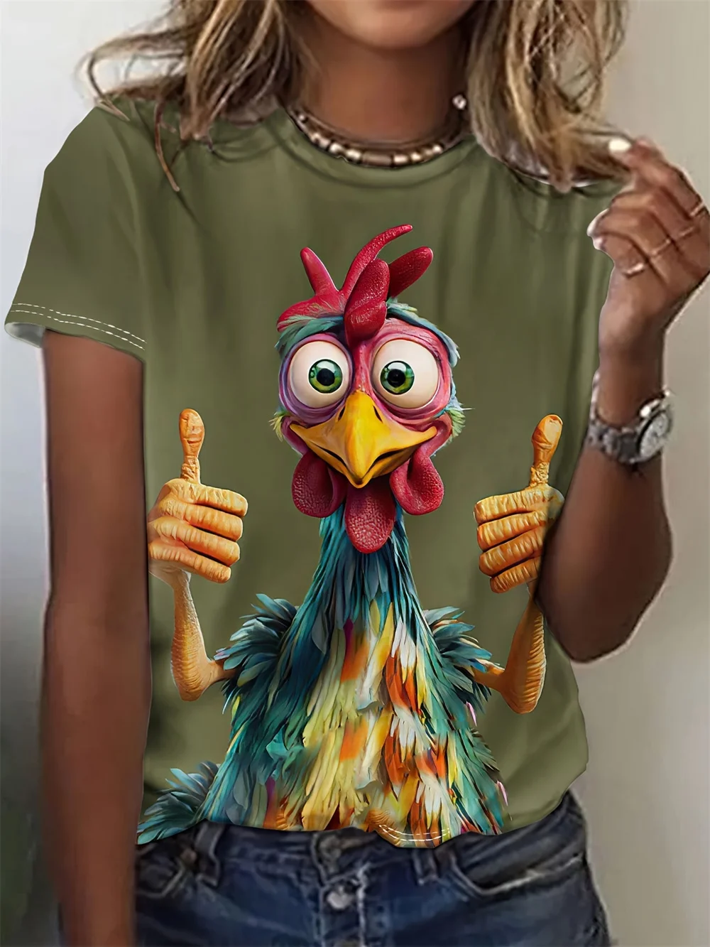 

2025 New Funny Roosters 3d Print T Shirt For Women Daily Top Tee Cartoon Animal Cat Women's T-Shirt Casual Fashion Short Sleeve